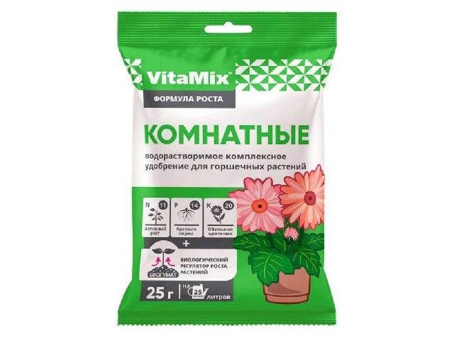 Комнатные. Водорастворимое комплексное удобрение для горшечных растений (пакет 25 гр.)БиоМастер